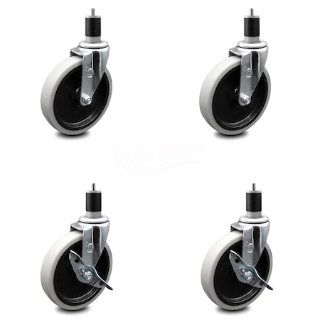 Service Caster 5 Inch Thermoplastic Wheel 1-7/8 Inch Expanding Stem Caster Set with 2 Brakes SCC-EX05S510-TPRS-178-2-SLB-2